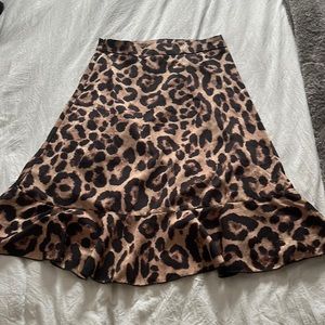 Pleated Leopard Midi Skirt